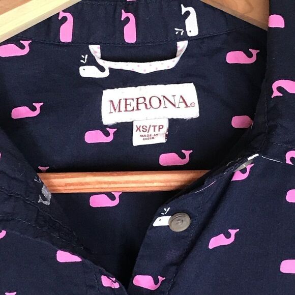Merona Sz XS Print Whale Pink Shirt - Picture 4 of 5